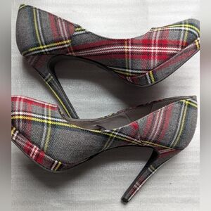 Plaid High Heels - Red and Gray